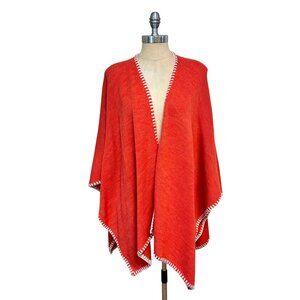 Mer Sea Womens Coral/Paprika Open Front Poncho Wrap With Contrast Stitching OS